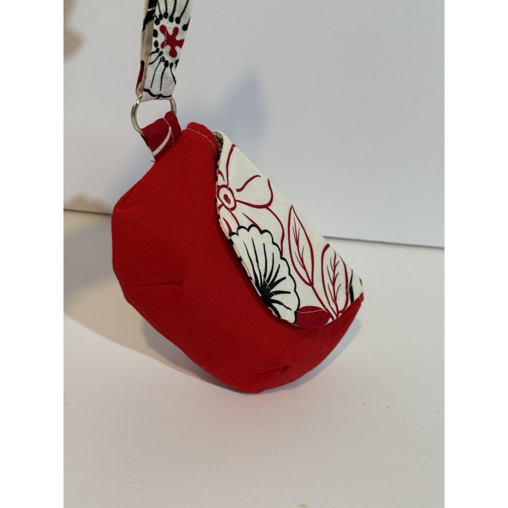 Handmade Red Wristlet Coin Purse Floral Lined Snap Closure Small Pouch - Picture 8 of 12